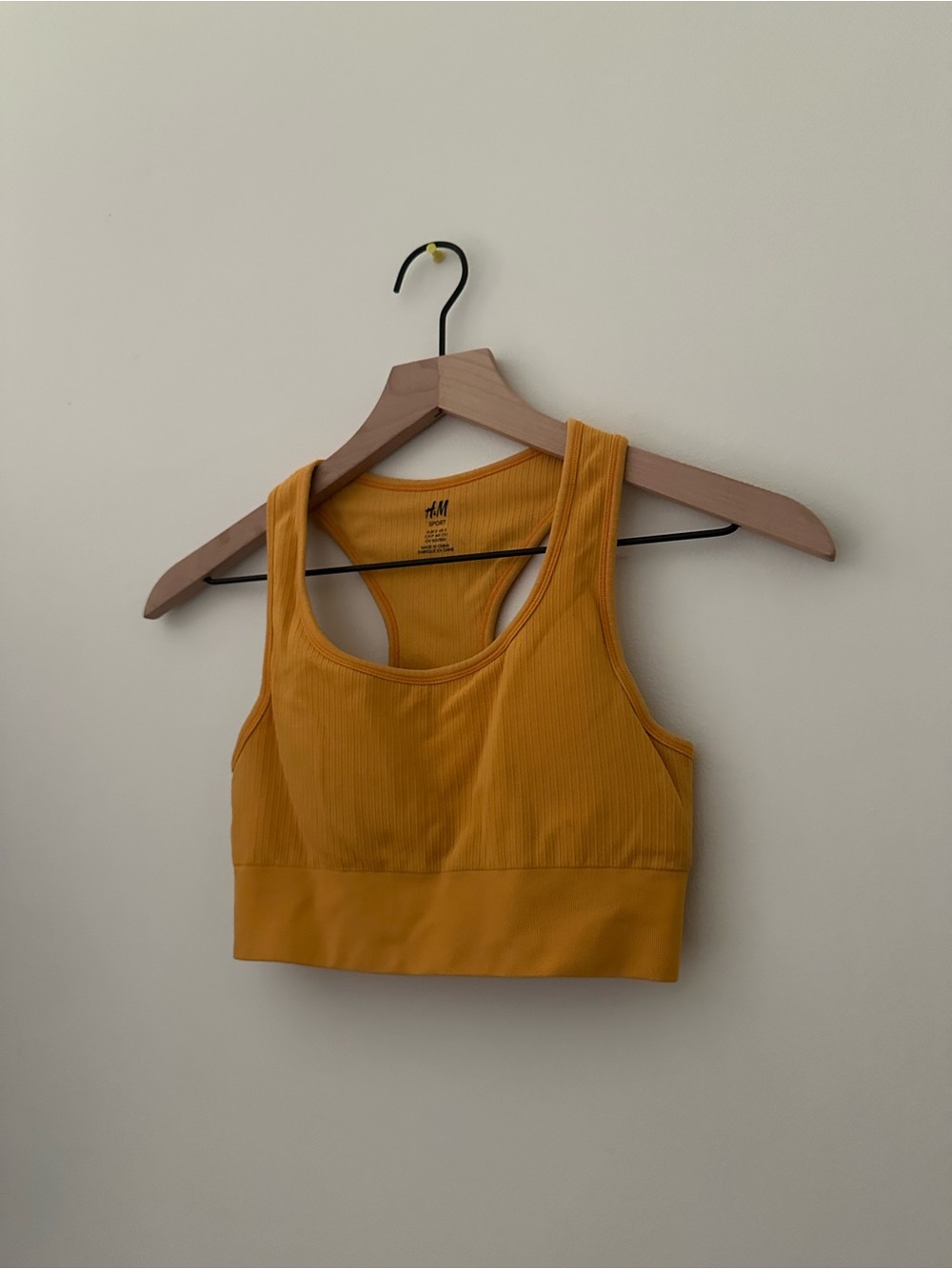 H&M Ribbed Racerback Sports Bra in Mustard